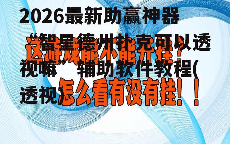 2026最新助赢神器“智星德州扑克可以透视嘛”辅助软件教程(透视) p1